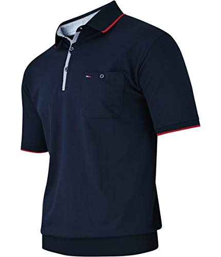 Herren Poloshirt Kurzarm, Polohemd, Gestreifte Blousonshirt mit Brusttasche aus Baumwoll-Mix (M bis 3XL)