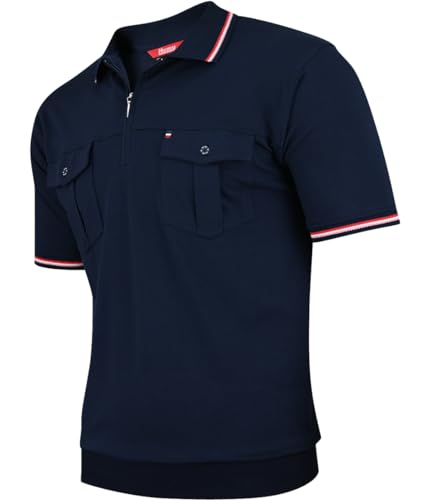 Polo Shirts Herren Kurzarm, Blousonshirts, Gestreifte Polohemden mit Brusttasche aus Baumwoll-Mix (M bis 3XL)