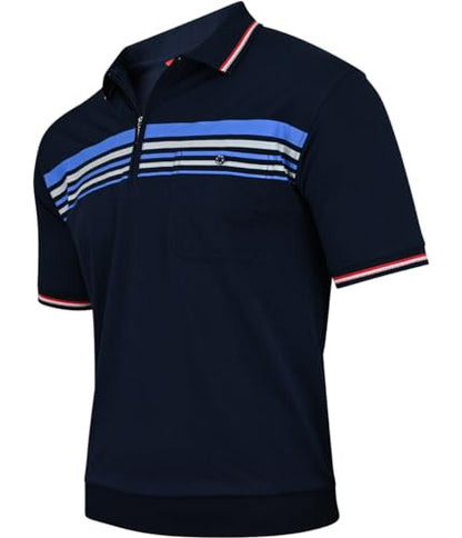 Soltice Poloshirts Herren Kurzarm, Gestreifte Polohemden mit Brusttasche, Blousonshirts aus Baumwoll-Mix (M bis 3XL)