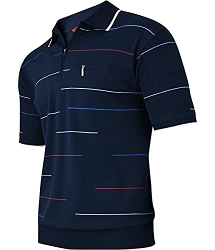 Herren Poloshirt Kurzarm, Polohemd, Gestreifte Blousonshirt mit Brusttasche aus Baumwoll-Mix (M bis 3XL)