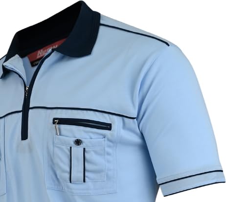 Herren Poloshirt Kurzarm, Polohemd, Gestreifte Blousonshirt mit Brusttasche aus Baumwoll-Mix (M bis 3XL)