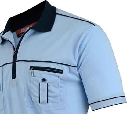 Herren Poloshirt Kurzarm, Polohemd, Gestreifte Blousonshirt mit Brusttasche aus Baumwoll-Mix (M bis 3XL)