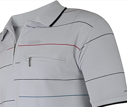 Herren Poloshirt Kurzarm, Polohemd, Gestreifte Blousonshirt mit Brusttasche aus Baumwoll-Mix (M bis 3XL)