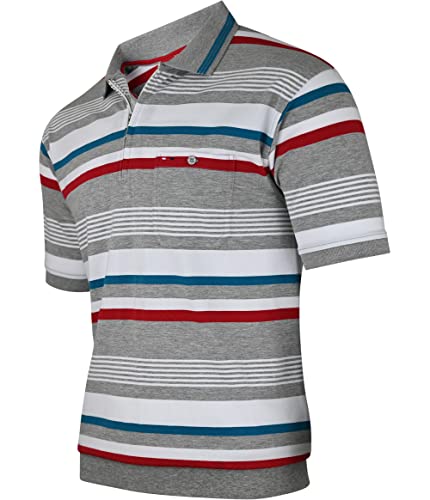 Polo Shirts Herren Kurzarm, Blousonshirts, Gestreifte Polohemden mit Brusttasche aus Baumwoll-Mix (M bis 3XL)