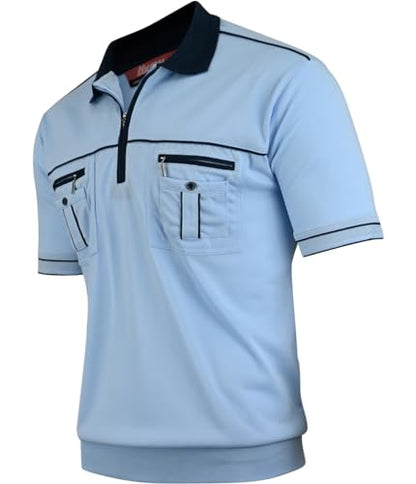 Herren Poloshirt Kurzarm, Polohemd, Gestreifte Blousonshirt mit Brusttasche aus Baumwoll-Mix (M bis 3XL)
