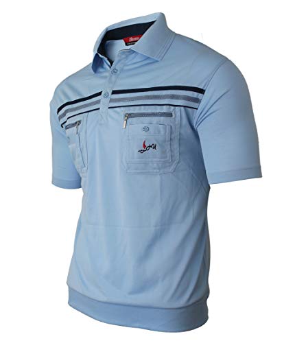 Herren Poloshirt Kurzarm, Polohemd, Gestreifte Blousonshirt mit Brusttasche aus Baumwoll-Mix (M bis 3XL)