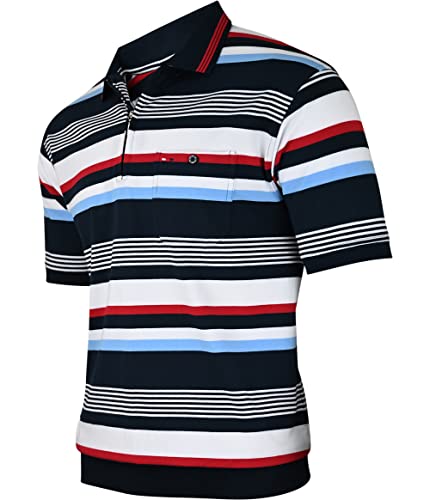 Polo Shirts Herren Kurzarm, Blousonshirts, Gestreifte Polohemden mit Brusttasche aus Baumwoll-Mix (M bis 3XL)