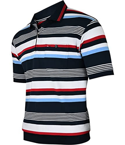 Polo Shirts Herren Kurzarm, Blousonshirts, Gestreifte Polohemden mit Brusttasche aus Baumwoll-Mix (M bis 3XL)