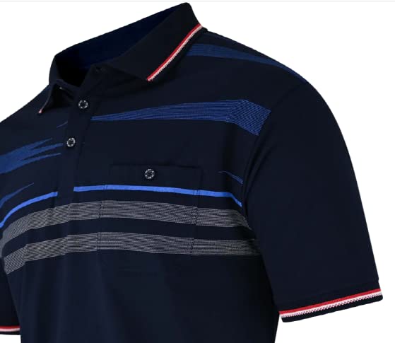 Polo Shirts Herren Kurzarm, Blousonshirts, Gestreifte Polohemden mit Brusttasche aus Baumwoll-Mix (M bis 3XL)