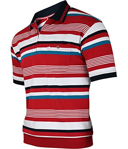 Polo Shirts Herren Kurzarm, Blousonshirts, Gestreifte Polohemden mit Brusttasche aus Baumwoll-Mix (M bis 3XL)
