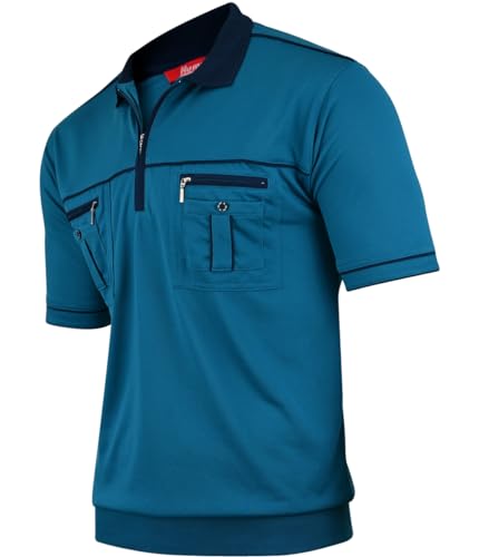 Herren Poloshirt Kurzarm, Polohemd, Gestreifte Blousonshirt mit Brusttasche aus Baumwoll-Mix (M bis 3XL)