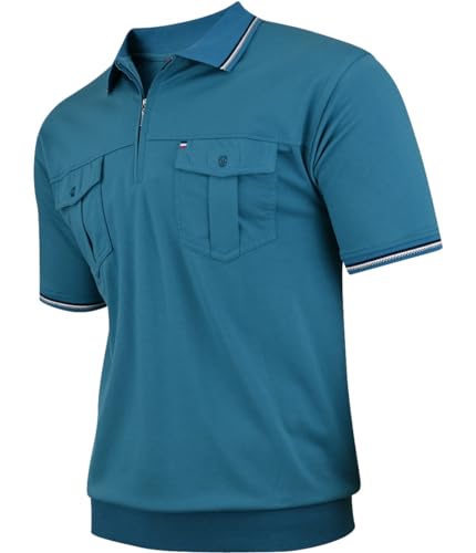 Polo Shirts Herren Kurzarm, Blousonshirts, Gestreifte Polohemden mit Brusttasche aus Baumwoll-Mix (M bis 3XL)