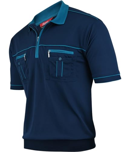 Herren Poloshirt Kurzarm, Polohemd, Gestreifte Blousonshirt mit Brusttasche aus Baumwoll-Mix (M bis 3XL)
