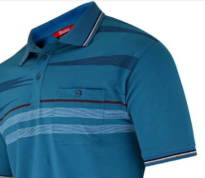 Polo Shirts Herren Kurzarm, Blousonshirts, Gestreifte Polohemden mit Brusttasche aus Baumwoll-Mix (M bis 3XL)