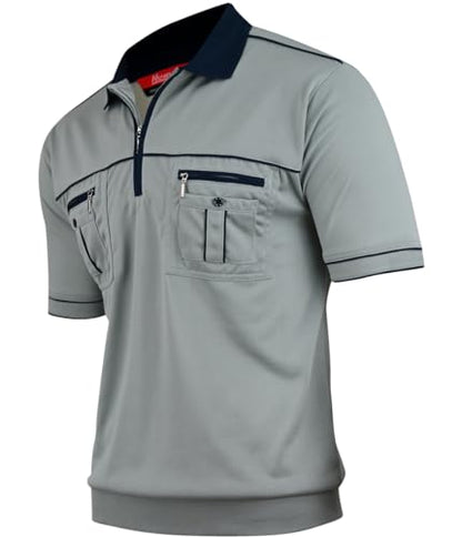 Herren Poloshirt Kurzarm, Polohemd, Gestreifte Blousonshirt mit Brusttasche aus Baumwoll-Mix (M bis 3XL)