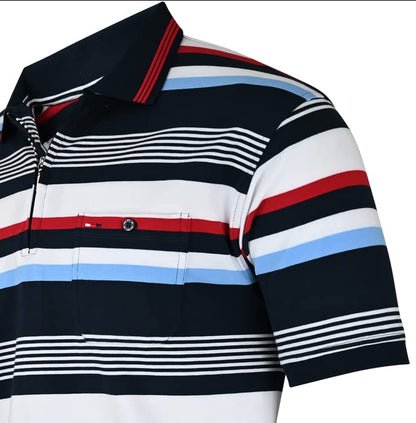 Polo Shirts Herren Kurzarm, Blousonshirts, Gestreifte Polohemden mit Brusttasche aus Baumwoll-Mix (M bis 3XL)