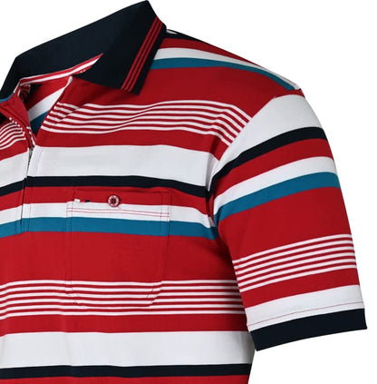 Polo Shirts Herren Kurzarm, Blousonshirts, Gestreifte Polohemden mit Brusttasche aus Baumwoll-Mix (M bis 3XL)